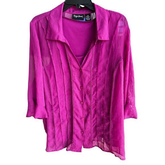 MAGGIE BARNES magenta pink sheer texture blouse tank top office siren plus sz 1X - Picture 1 of 8